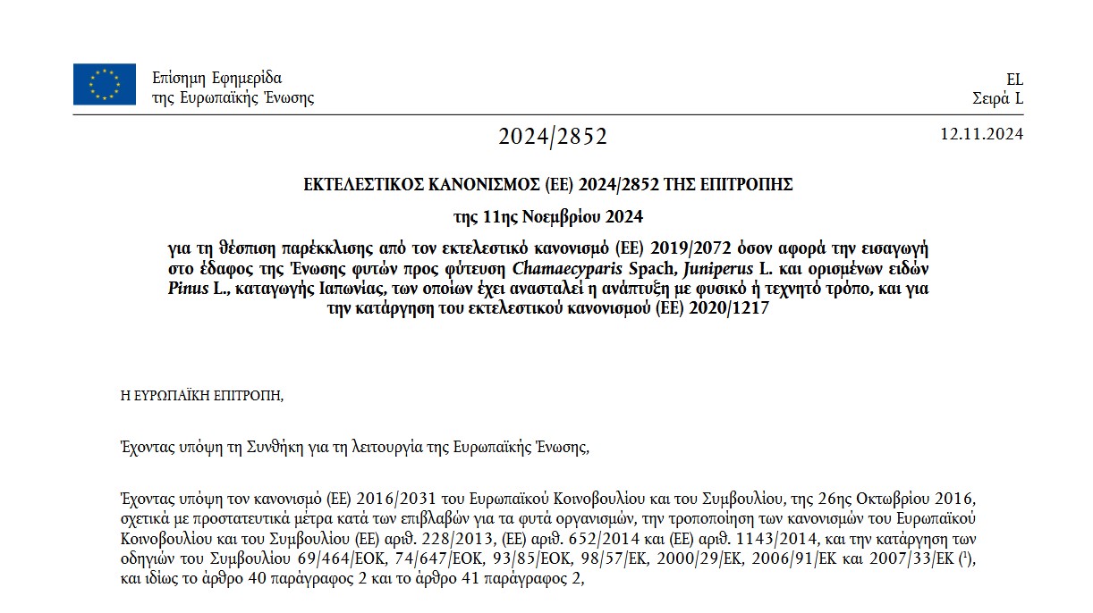 Εκτελεστικός Κανονισμός (ΕΕ) 2024/2852